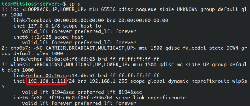 Using “ip a” to find the IP address