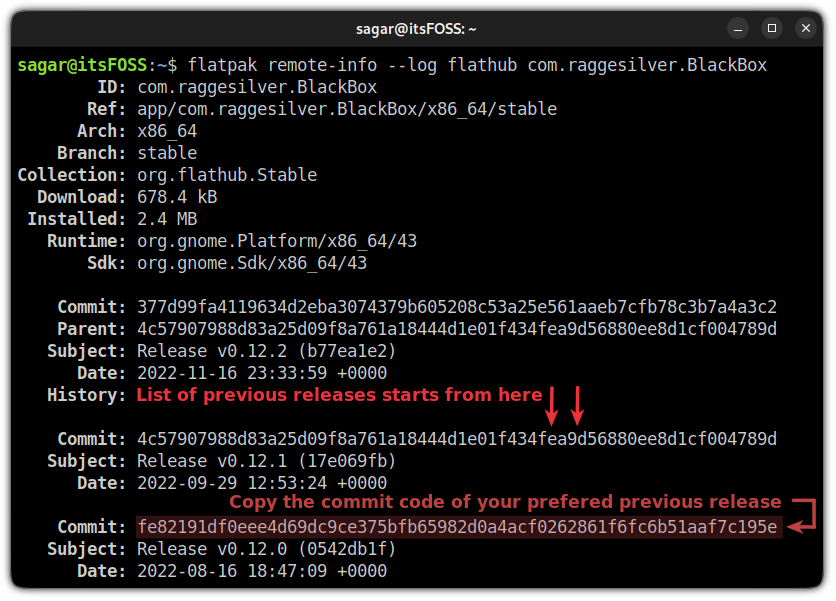 find previous releases in flatpak