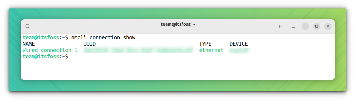 List all the connections using nmcli command