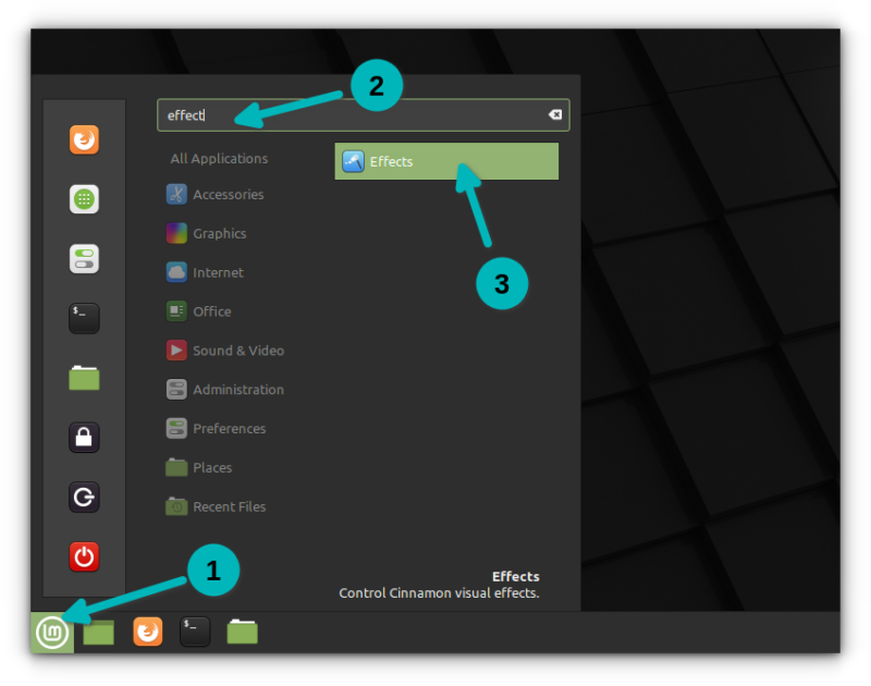 打开 Linux Mint Cinnamon 的效果设置