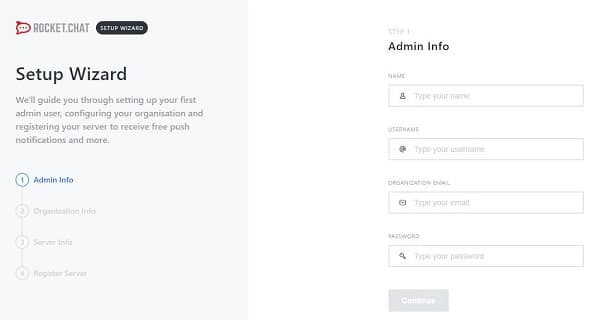 Rocket Chat setup wizard